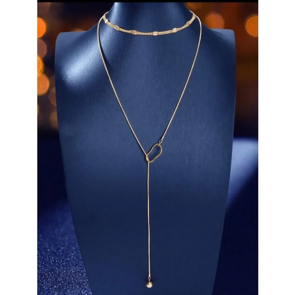 Gold Layered Lariat Necklace Set R 414